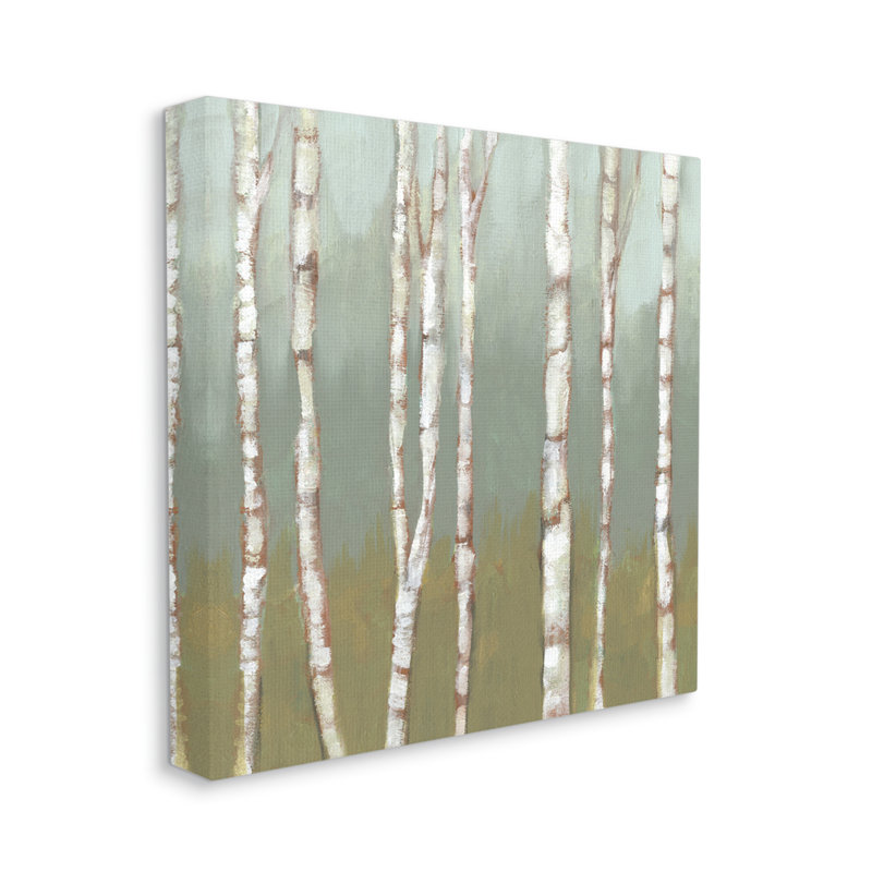 «Contemporary Birch Tree Forest», rayé, écorce blanche, peinture surdimensionnée encadrée noire, art texturé par Jennifer Goldberger