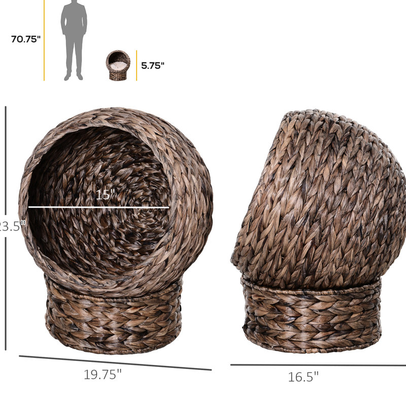 Lit surélevé pour chat avec tapis doux, panier de chaise d'œuf, pour l'intérieur, H 23,5 po, lit gris tissé à la main, coussin, chaise,