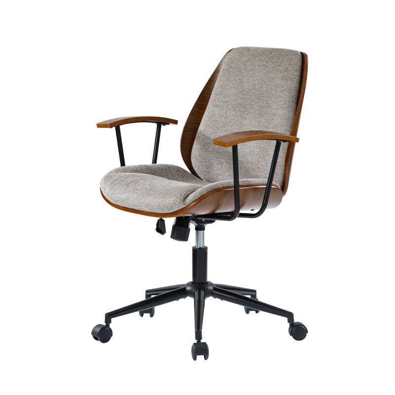 Luis 62.8cm W Modern Polyester Swivel Office Chair, Tan