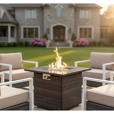 Heiser 30" H x 30" W Outdoor Propane fire pit table with Glass Wind Shield and Hideaway Fuel Tank Seat