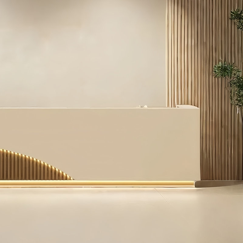 Front Desk Writing Desk with LED Light Effect - Ideal for Salons and Stores, 39.37" H x 78.74" W x 23.62" D, Beige