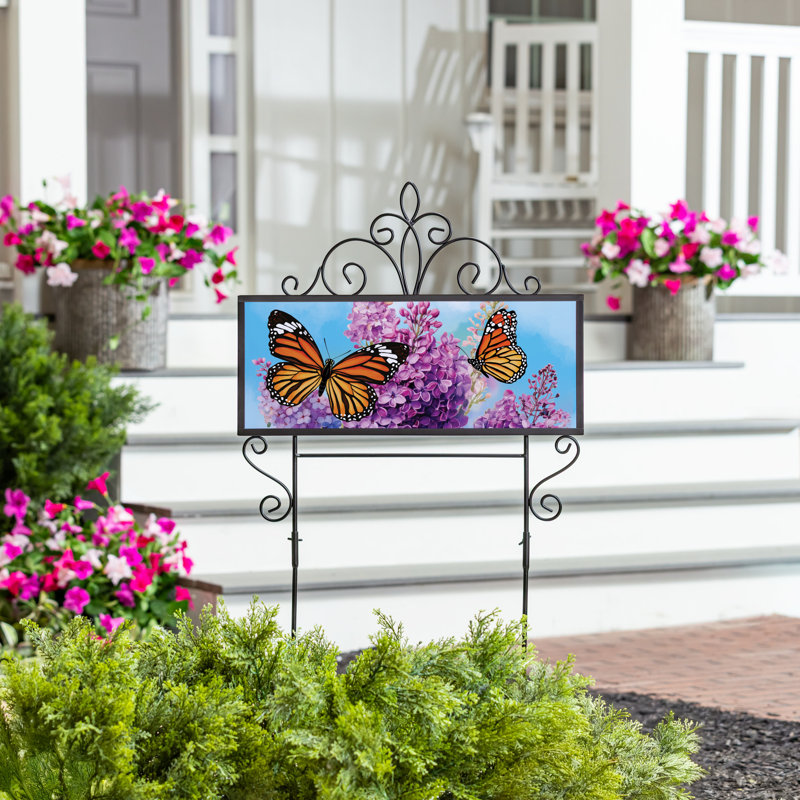 Enseigne de jardin horizontale lilas et papillon en PVC, 20 po x 8 po
