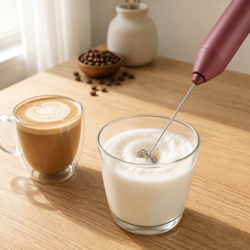 Puissant appareil à mousse à main avec mousseur à lait, mini mélangeur à fouet pour café, cappuccino, latte, matcha ou chocolat chaud, avec support