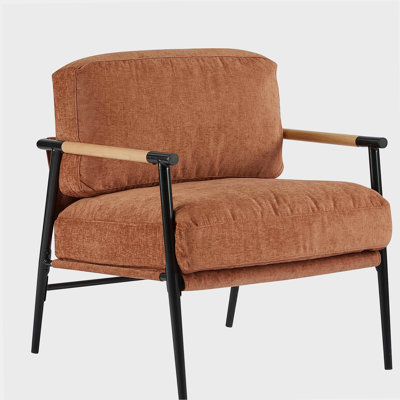 27.56" Modern Accent Chair with Plush Cushions, Minimalist Metal Frame, and Wooden Armrest Design for Cozy Living Room, Bedroom, or Office Seating