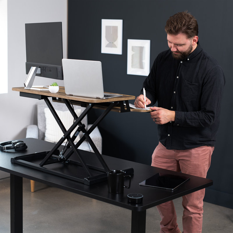 Vivo Reclaimed Wood Standing Desk Monitor Riser 32" Sit Stand Tabletop