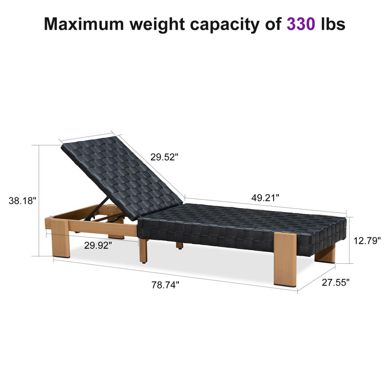 Patio Chaise Lounge Rattan Chair Set Of 1, Adjustable Recliner Wicker Chairs, Black/Light Brown
