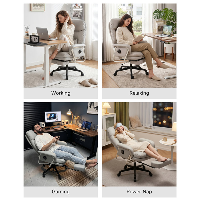 Chaise de bureau inclinable avec repose-pieds, chaise de bureau inclinable à 180 ° pour bureau à domicile, chaise d'ordinateur ergonomique avec support lombaire, gris