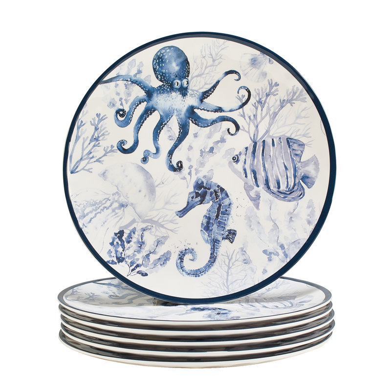 Ensemble de 6 assiettes à dîner en mélamine Sea Life