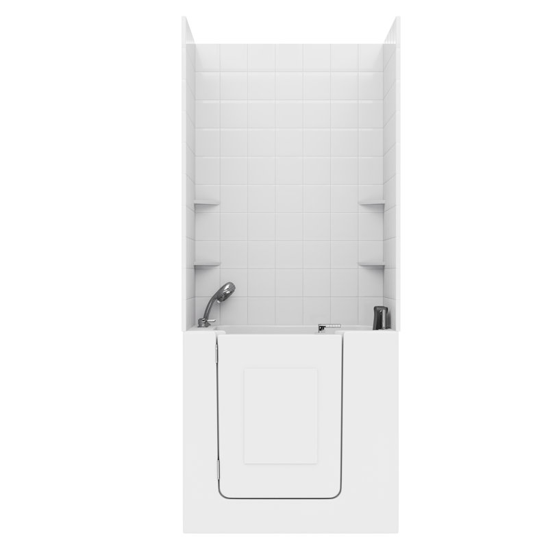 Nova Heated Series 31" x 40" Left Side Drain Soaker Bathtub in White with 6 in. Tile Shower Wall Kit, Right