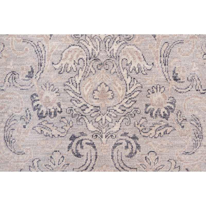 Hand Knotted Wool Area Rug in Light Gray And Ivory
