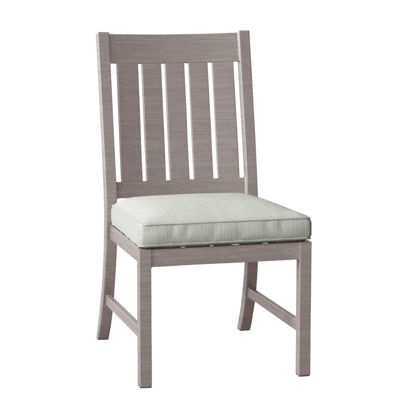 Club Patio Dining Side Chair with Cushions, Welt, Oyster, Verona Silver