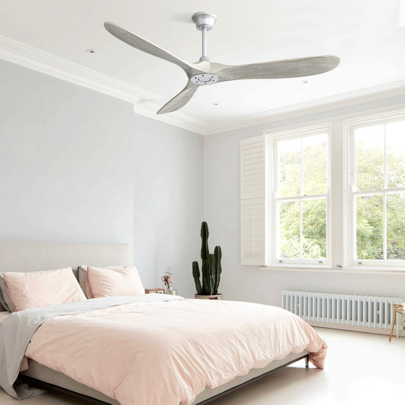 60 Inch Modern Ceiling Fan With 6 Speed Remote Control 3 Solid Wood Blade For Living Room, Silver, Gray