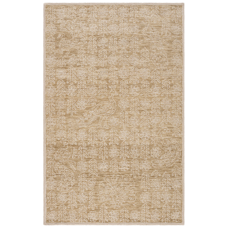 Ébène touffeté à la main 80% laine; Tapis floral 20% coton, Rectangle 4' x 6'