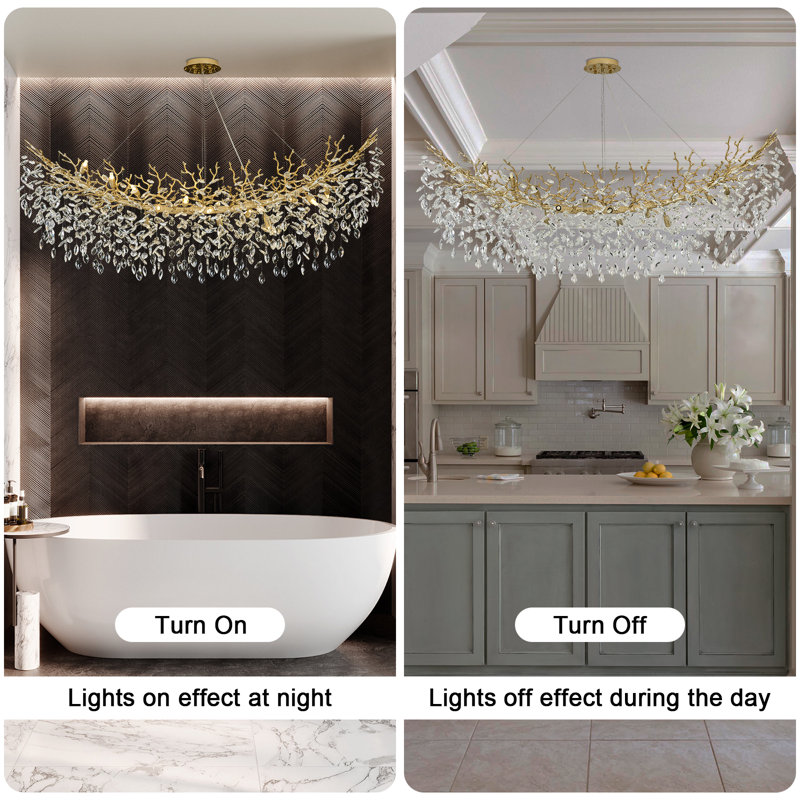 Tree Branch Crystal Chandelier Lighting, 15.7" H x 63" W x 15.7" D, 18, Gold/White