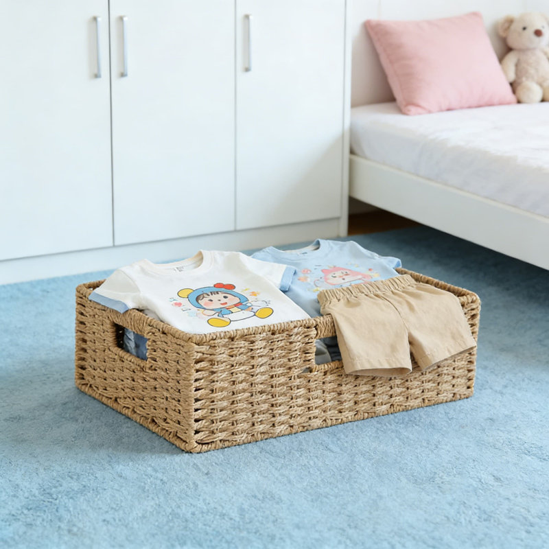 Handwoven Rattan Storage Basket, Woven Storage Box For Home Organization, Decorative Storage Bin For Living Room, Bedroom, Closet, Bookshelf