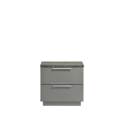 Armoire de chevet moderne gris avec aspect laqué deux tons, deux tiroirs d'extension, plateau doublé de velours rouge, pieds, matériau principal en bois, profondeur 23,05 po, largeur 15,23 po, hauteur 23,14 po, marbre et laque 50,83 lb
