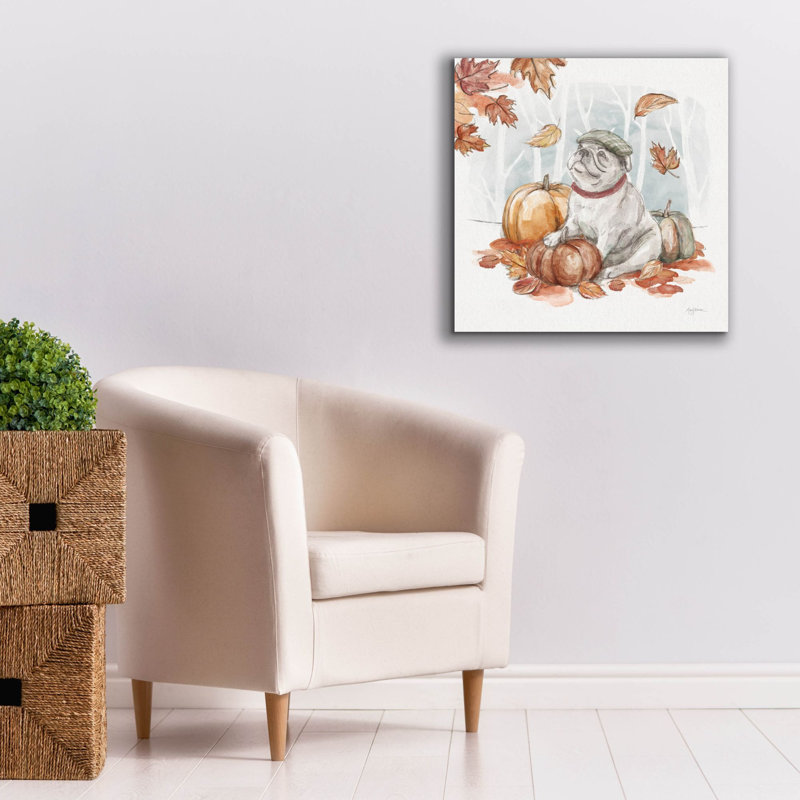 «Autumn Dogs 5» par Mary Urban, art mural sur toile, H 26 po x l 26 po x P 1,5 po