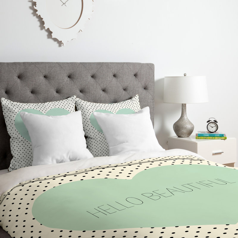 Ensemble de housse de couette Hello Beautiful Heart, Housse de couette pour grand lit et 2 taies décor