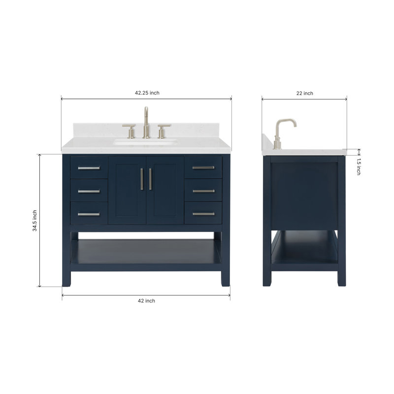 ARIEL Magnolia 42 Single Bathroom Vanity with Top, Midnight Blue