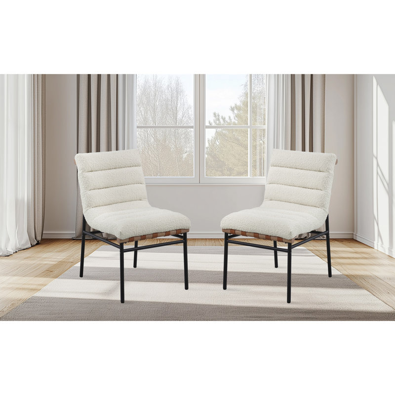 Ensemble de 2 chaises de salle à manger Lahni Boucle, Blanc