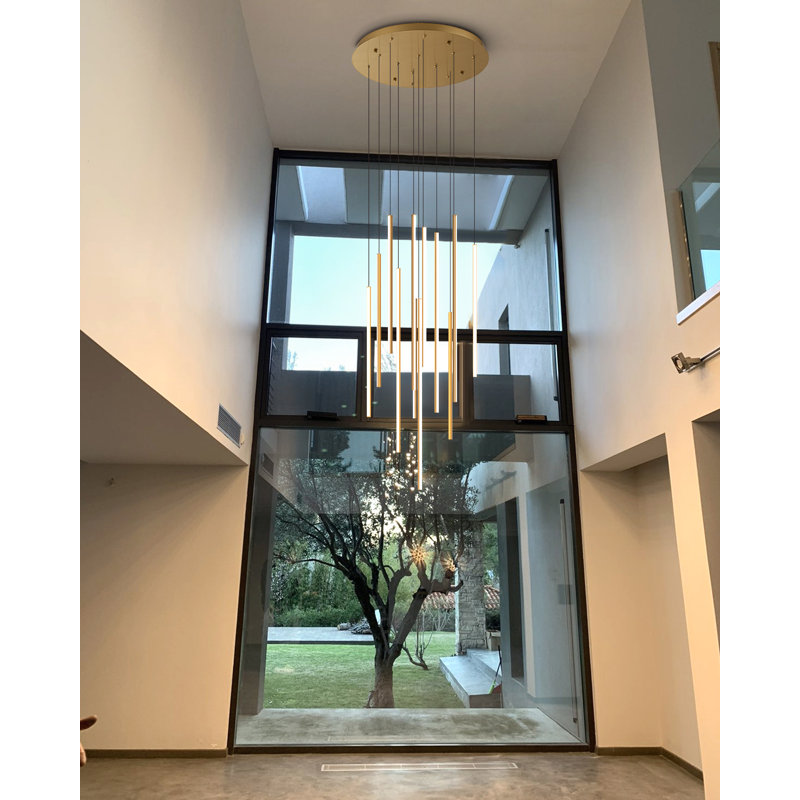 Caylah Cluster Cylinder LED Pendant for Stairs, Gold, 120" H x 17.3" W x 17.3" D