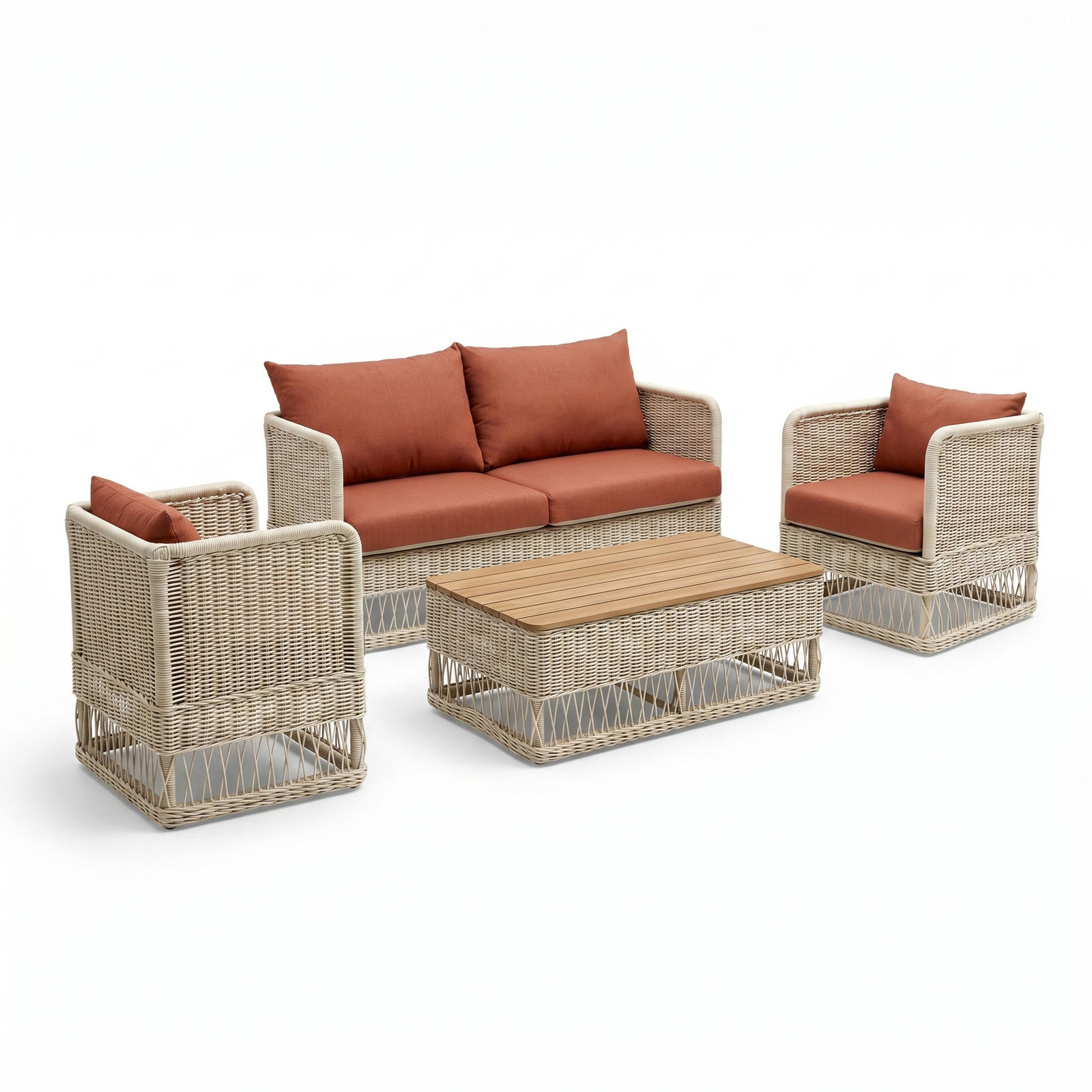 Margot Natural 4-Piece Sunbrella® Outdoor Patio Seating Set, Play Adobe, White