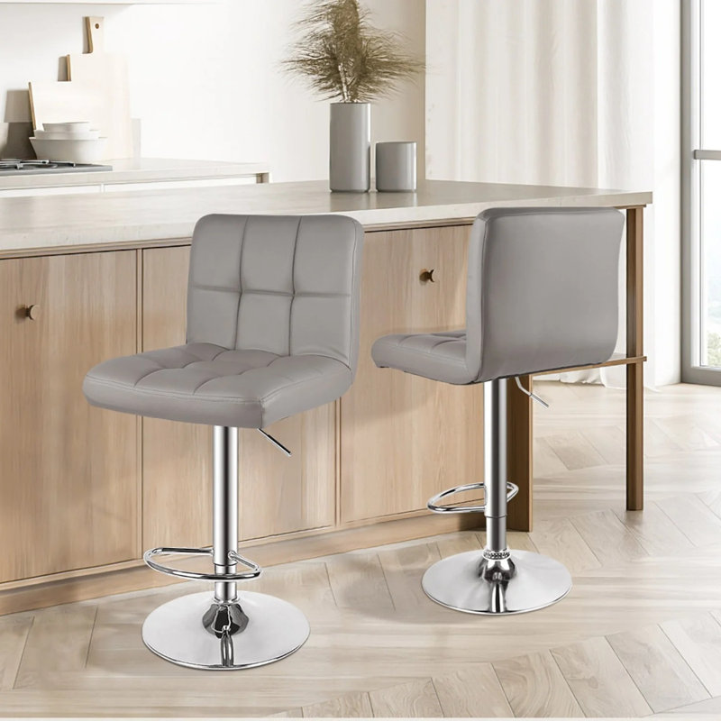 Shayna Swivel Upholstered Adjustable Height Counter Stool with Metal Frame, Dark Grey, Silver