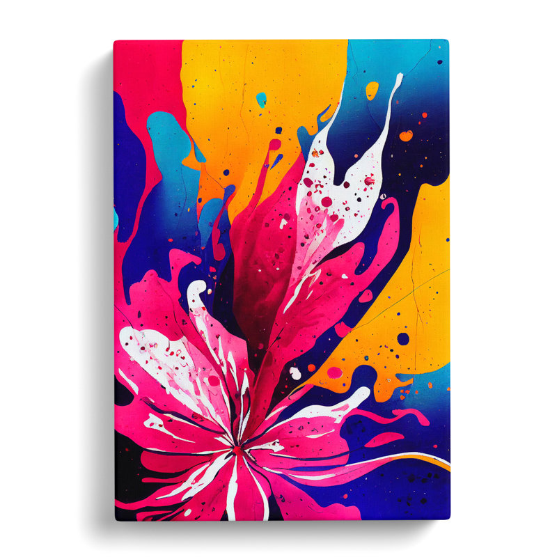 Paint Splattered Flower No.3 Abstract - Wrapped Canvas, 60cm H x 40cm W x 3cm D