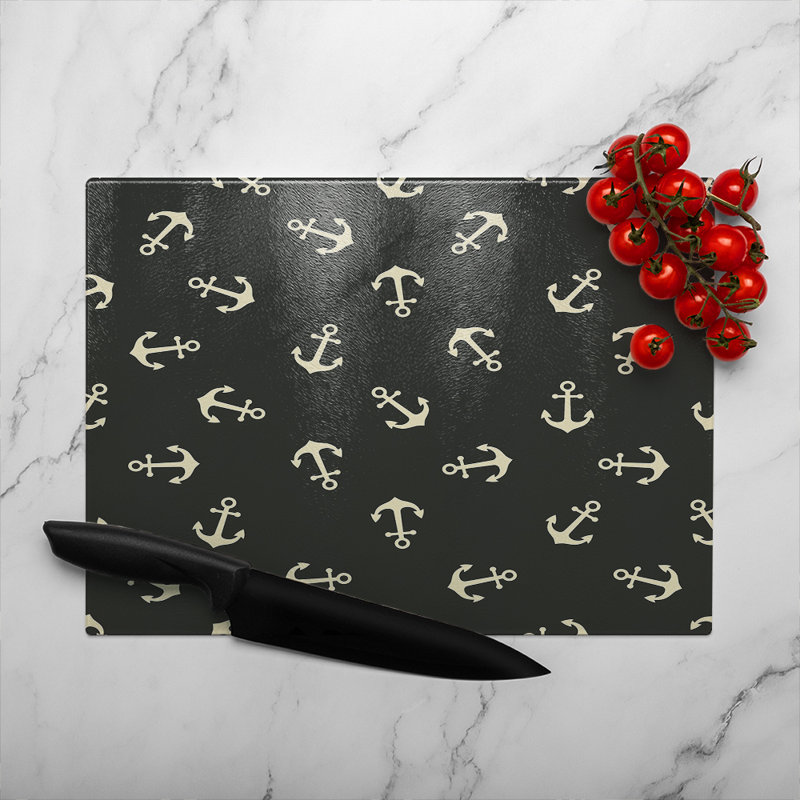 Anchors On Glass Chopping Board, 28cm L x 20cm W
