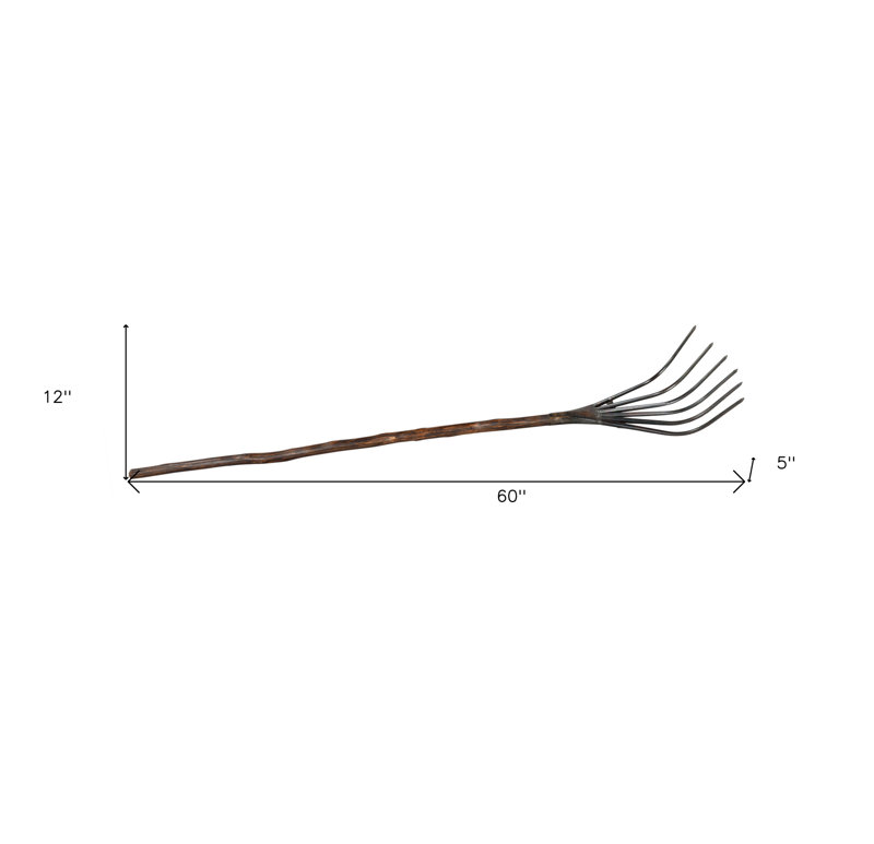 60" Brown and Black Wood and Metal Decorative Rake Sculpture