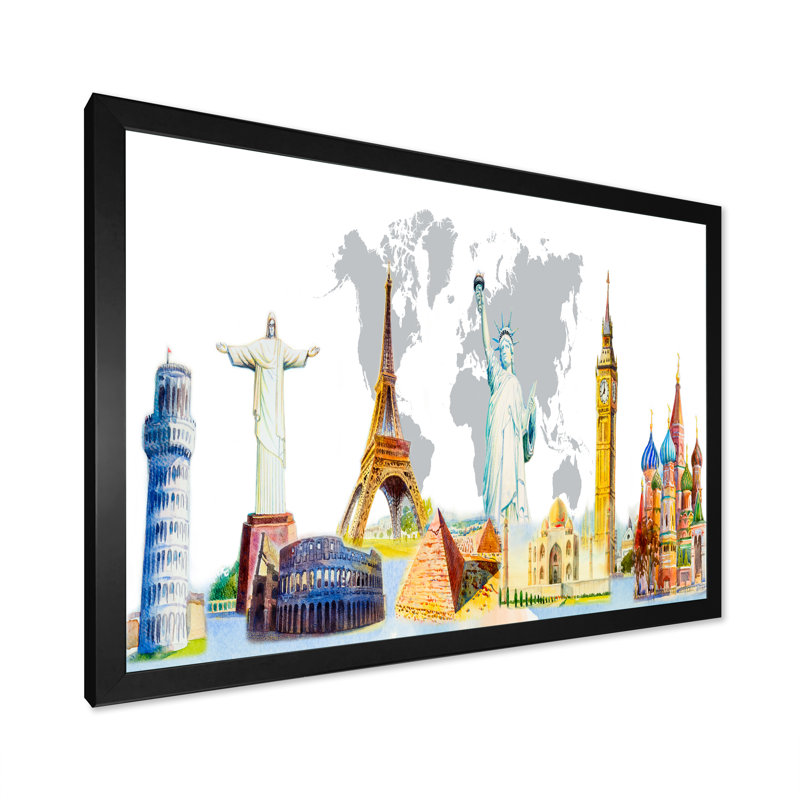 «Famous Repères Of The World», reproduction sur toile flottante, Cadre noir, H 8 po x l 12 po x P 1 po