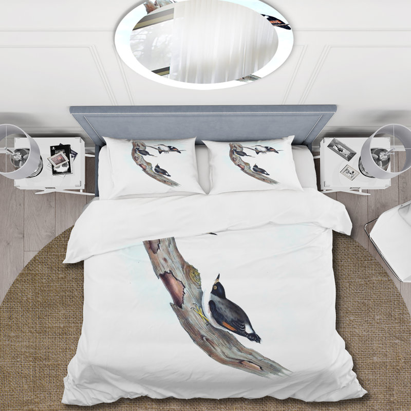 Illustration rétro d'oiseaux australiens I - ensemble de housse de couette traditionnel - microfibre de polyester