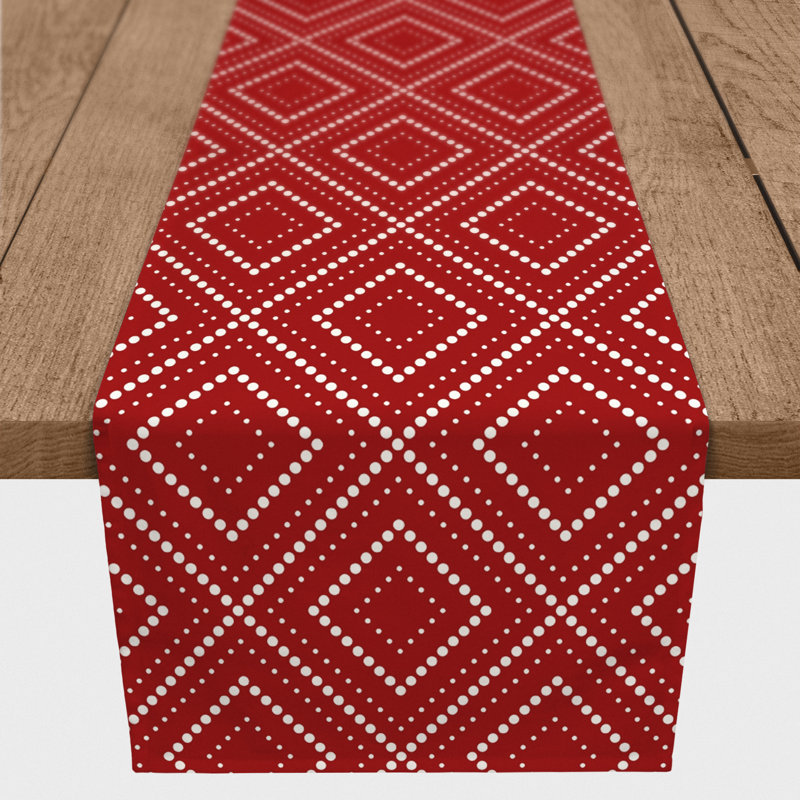 Chemin de table en losanges pointillé Nalston, 72 po x 16 po, Rouge, Pointillé de diamant