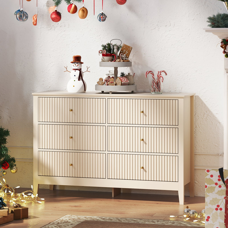 6 tiroirs 47 po Large commode, Beige