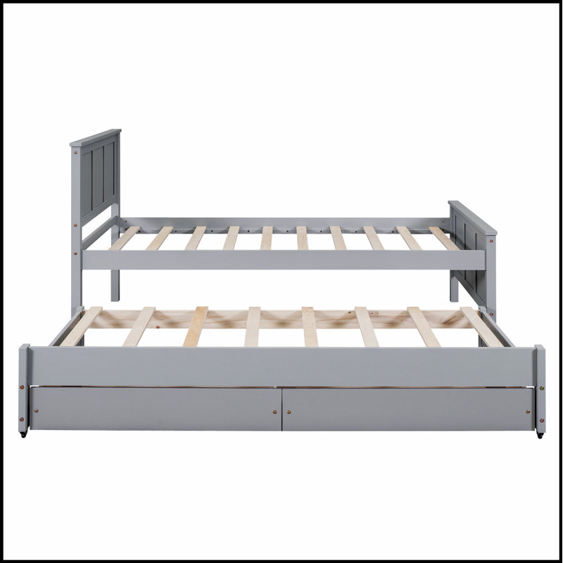 Lit plateforme élégant et fonctionnel avec lit gigogne et tiroirs pour un rangement amélioré et un espace pour les invités