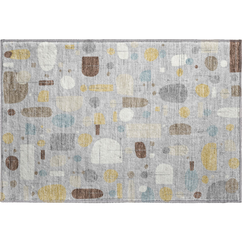 Premium Machine Washable Mayfield AMF2393 Geometric Rug, 1'8" x 2'6", Silver