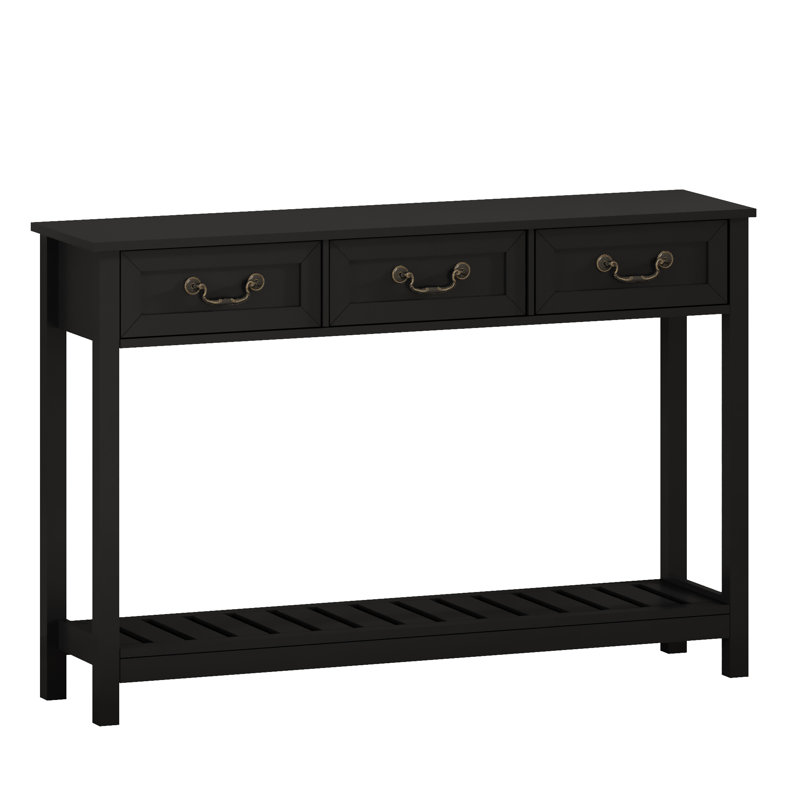 Console l 47,2 po avec 3 tiroirs et tablette de rangement, Noir mat