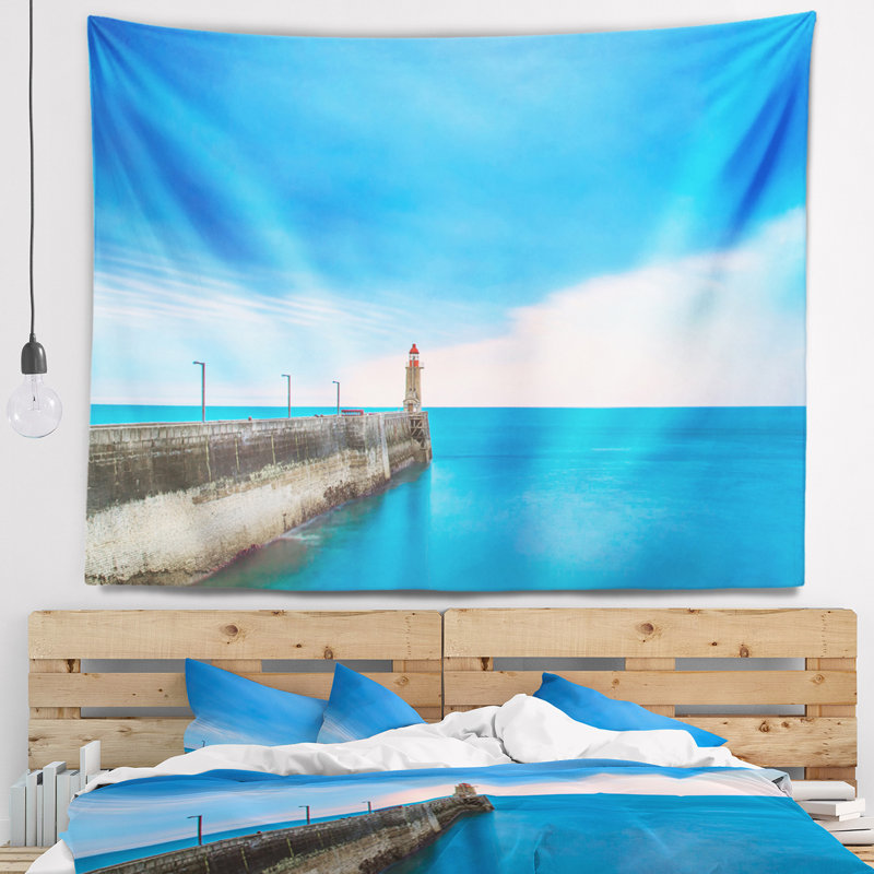 Seascape pilier et éclairage de la tapisserie en coucher de soleil, H 32 po x l 39 po