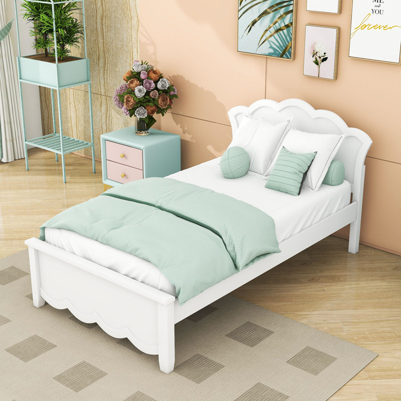 Wood Platform Bed with Headboard, Twin