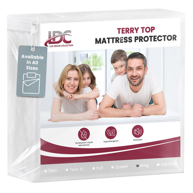 Poly Cotton Terry Top Fitted Mattress Protector Waterproof Hypoallergenic, King