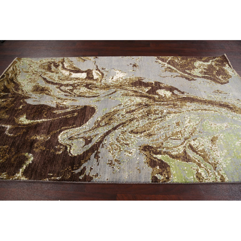 Tapis unique brun / gris / or noué à la main nouvel âge 5 pi 1 po x 8 pi 3 po