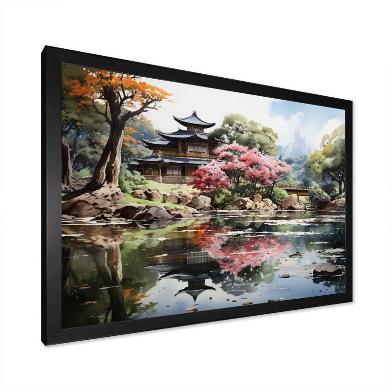 «China Art Zen Garden», art sur toile China Art, Cadre simple noir, H 24 po x l 32 po x P 1 po