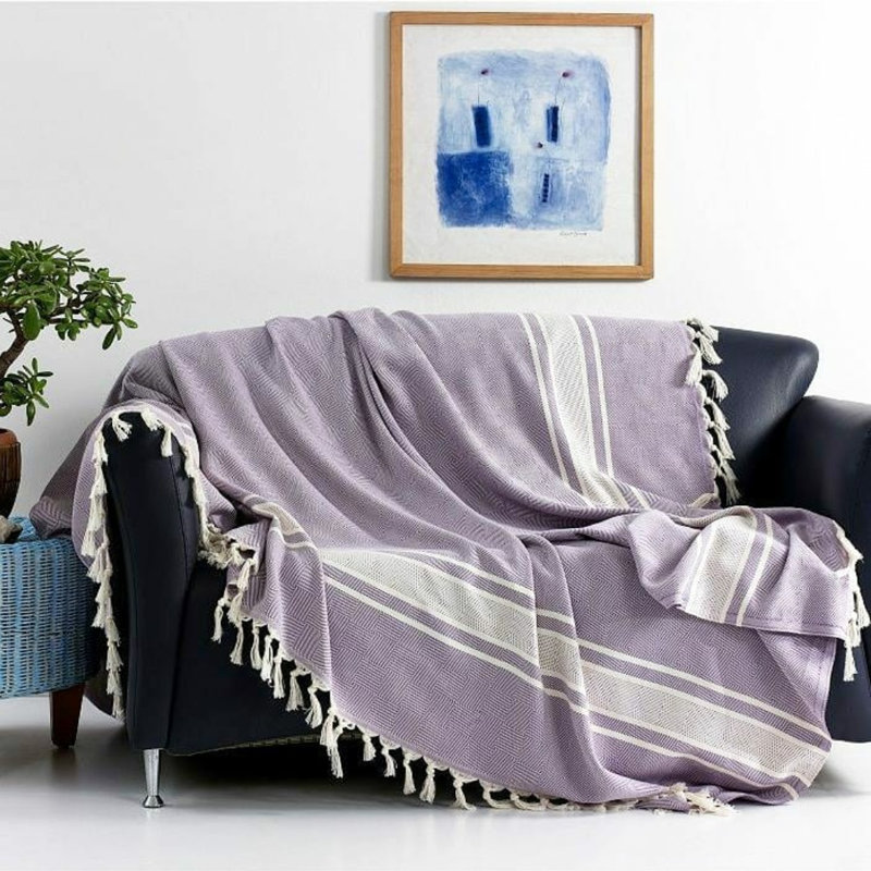 Eptakomi Cotton Chevron / Zig Zag Bedspread, Purple, 190 W x 260cm L