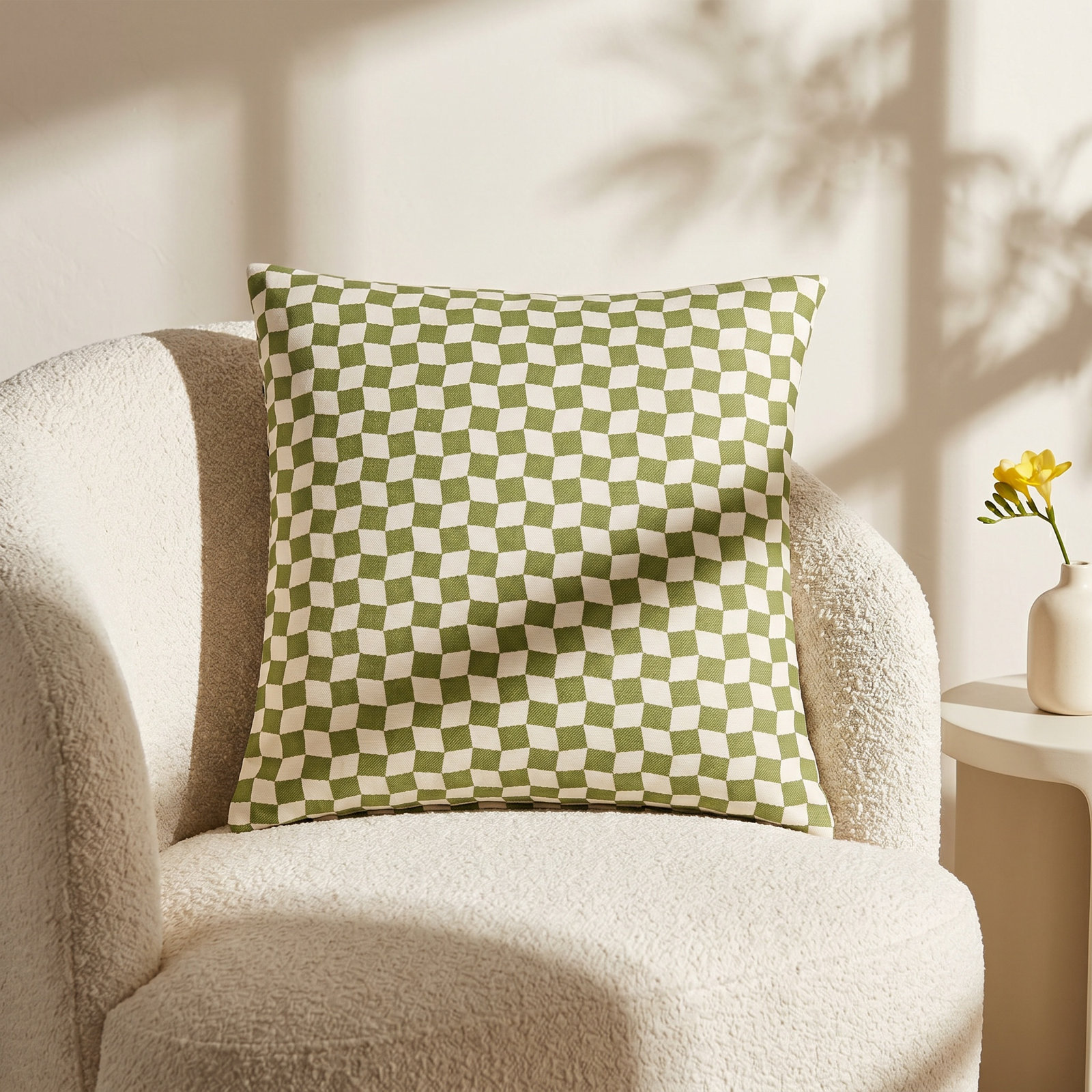 Roni Throw Pillow, Feather, Green Geometric, Square 22"