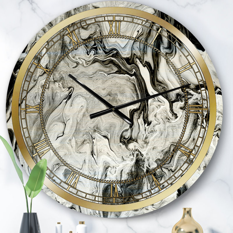 Horloge murale moderne blanche, grise et blanche en marbre peint à la main, Petit