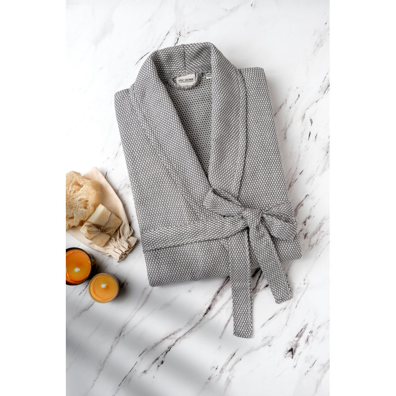 Peignoir 100% coton mi-mollet avec poches, G / TG, gris