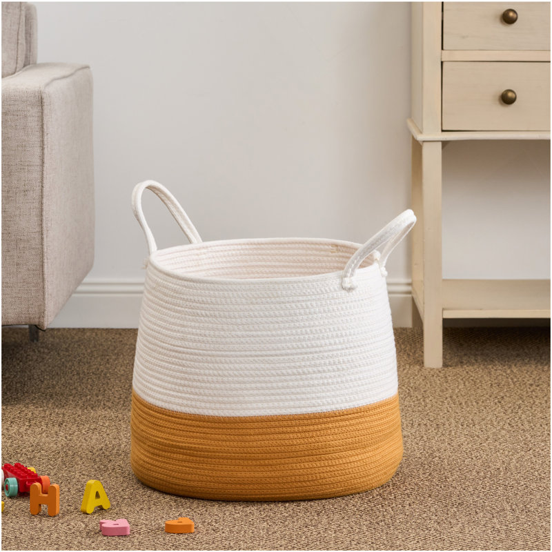 Panier à linge rond en coton et blanc