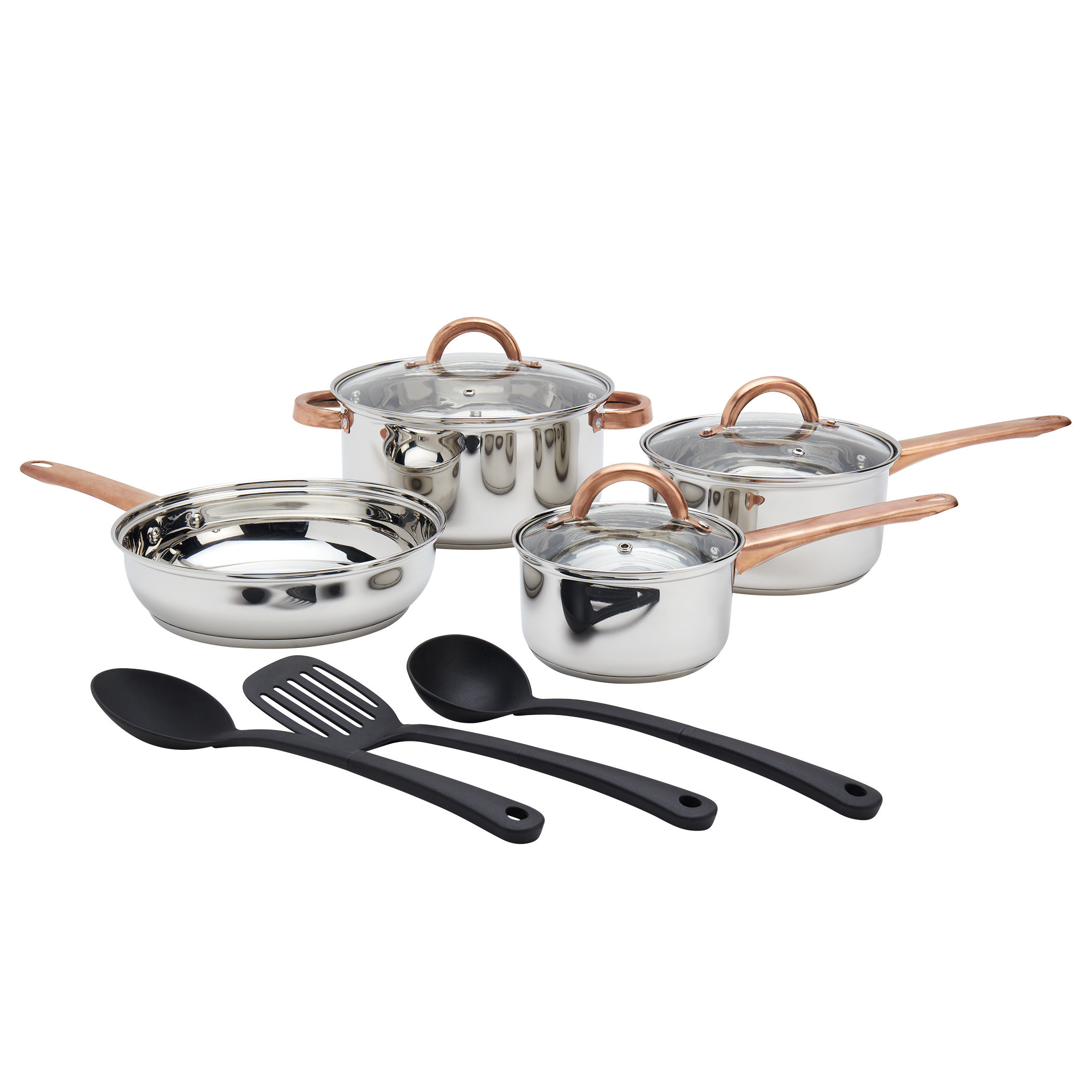 Basic Essentials 10-Piece Stainless Steel Cookware Set with Lids ...