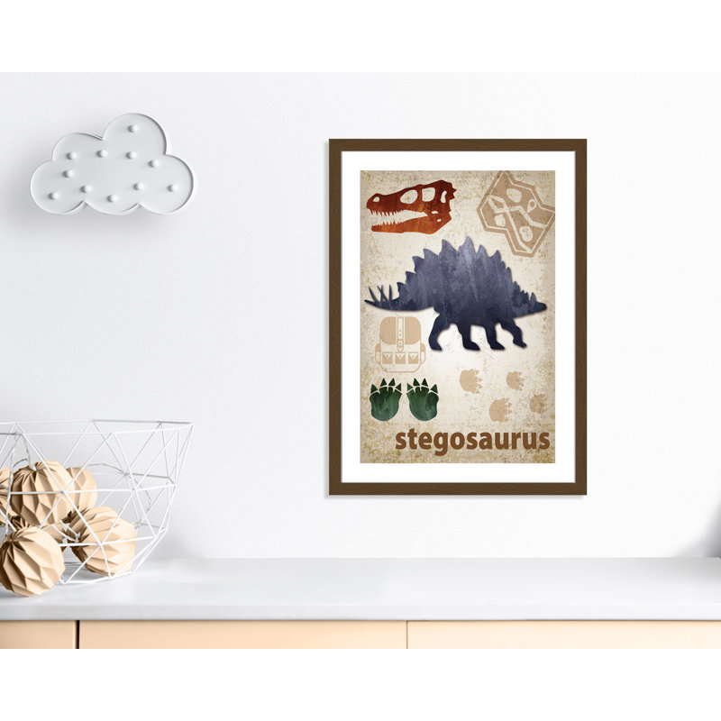 Décalcomanie murale Dinosaures-02 ', H 36,5 po x l 26,5 po x P 0,625 po, Encadré plat noyer