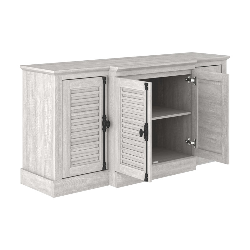 Malyha Farmhouse Louvered 4 Door Accent Sideboard, Gray